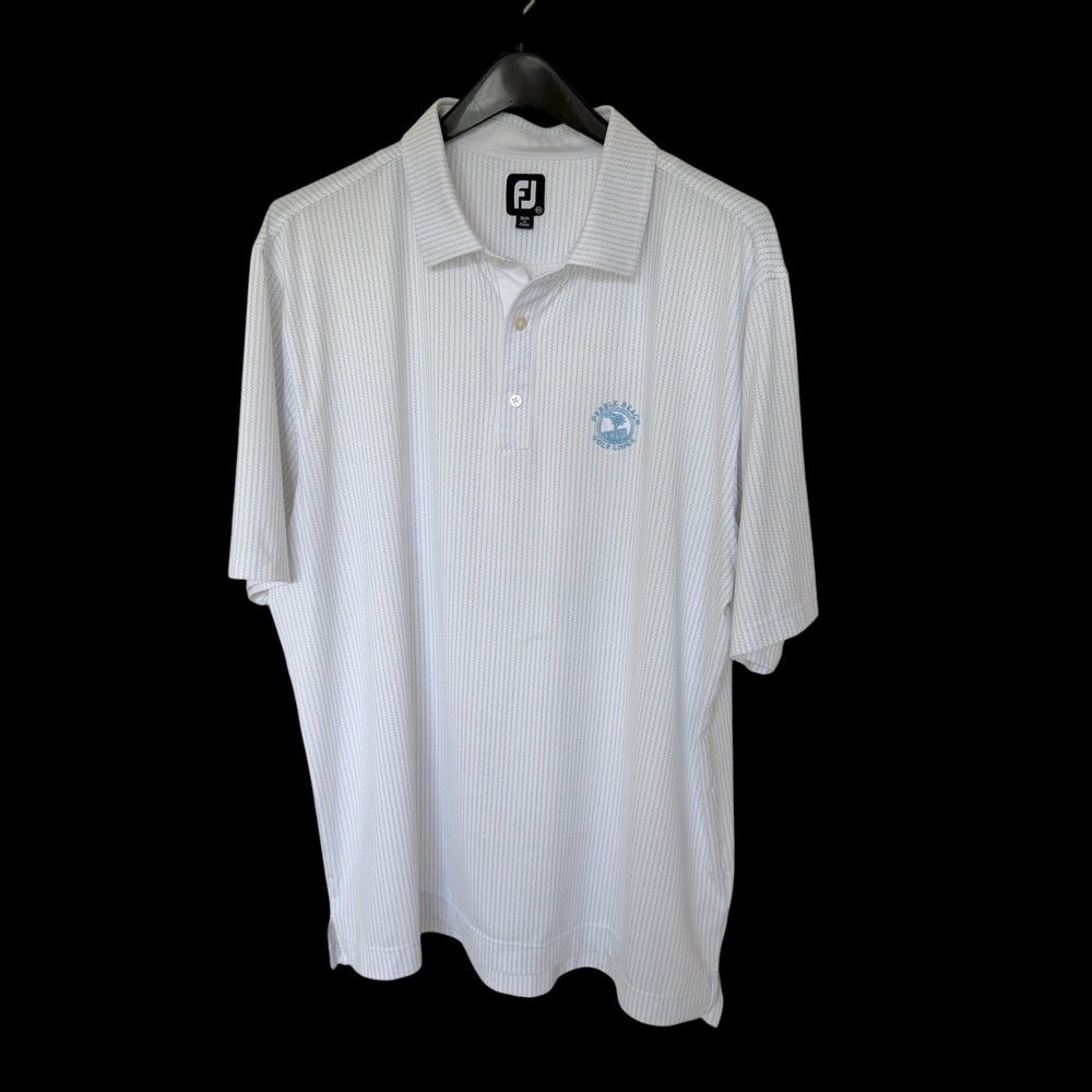 FootJoy Pebble Beach Golf Links Polo Shirt 2XL‎ White Blue Zigzag Stripe FJ